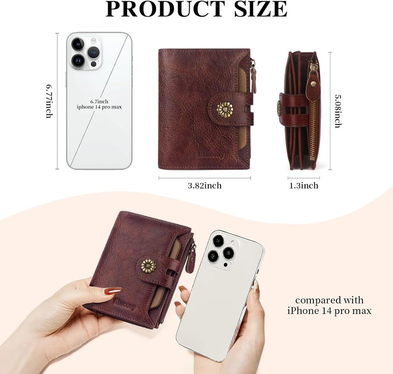 Blucoay Wallet Women,Rfid Blocking Leather Bifold Womens Wallet Compact Card Holder Small Wallet for Women with Removable ID Window Darkhkaki - Image 4